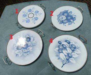 Jugendstil porselein gebakschaal vlaaischaal dienblad blauw beschikbaar voor biedingen
