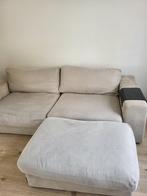 Beige loungebank met hocker – Zeer comfortabel, Huis en Inrichting, Ophalen, Gebruikt, 100 tot 125 cm, Moderne stoffenbank