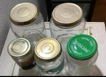 Glazen potjes 10 stuks en blikken 5 , om te knutselen  beschikbaar voor biedingen