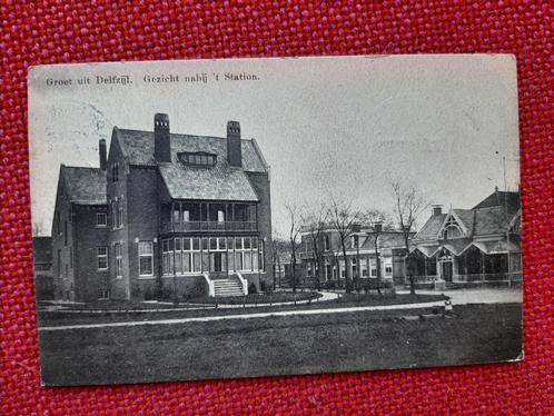 oude kaart Delfzijl, gezicht nabij t station, 1912, Verzamelen, Ansichtkaarten | Nederland, Gelopen, Groningen, Voor 1920, Ophalen of Verzenden