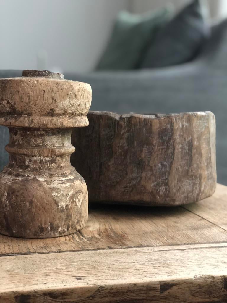 Oude klos kandelaar India oosters sober sleets imperfect, Ophalen of Verzenden