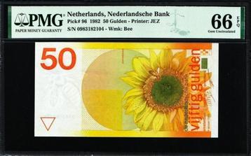 UNC biljet 50 gulden Zonnebloem 1982, PMG 66 beschikbaar voor biedingen