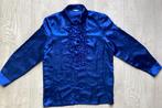 Blauw satijnen heren overhemd met ruches maat M, Ophalen of Verzenden, Zo goed als nieuw, Blauw, Halswijdte 39/40 (M)