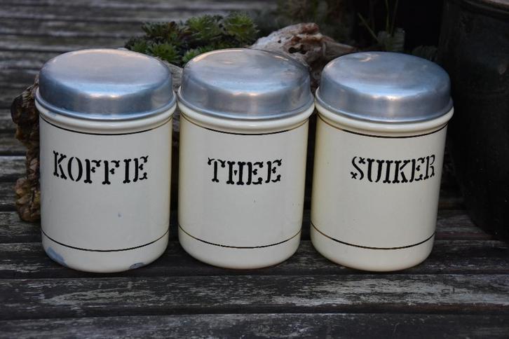 Vintage Emaille Voorraadbussen, Huis en Inrichting, Keuken | Keukenbenodigdheden, Gebruikt, Ophalen