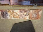 4 leuke dieren schilderijtjes op hout, Minder dan 50 cm, Ophalen of Verzenden, Zo goed als nieuw, Schilderij