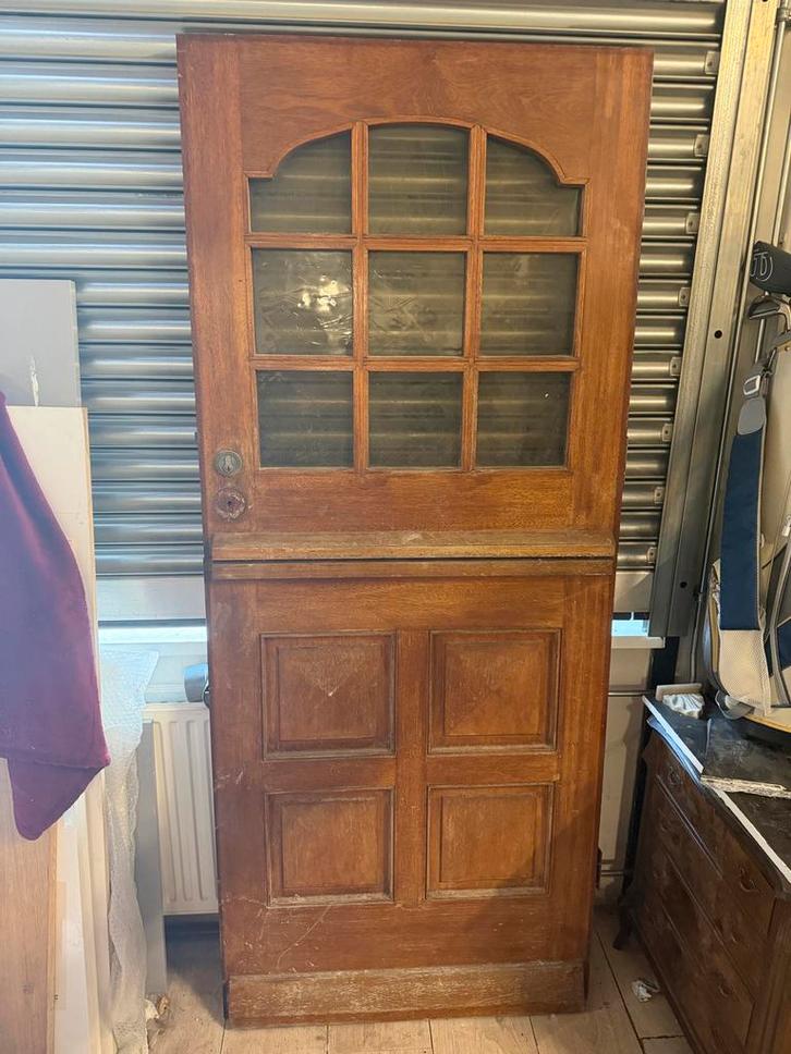 Boeren voordeur, 2-delig, hardhout, met glas, Doe-het-zelf en Verbouw, Deuren en Horren, Gebruikt, Buitendeur, 200 tot 215 cm