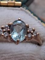 9 kt gouden damesring aquamarijn met diamant, Sieraden, Tassen en Uiterlijk, Ringen, Blauw, Ophalen of Verzenden, Met edelsteen