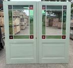 Set antieke schuif / en-suite deuren met glas 221x228cm.