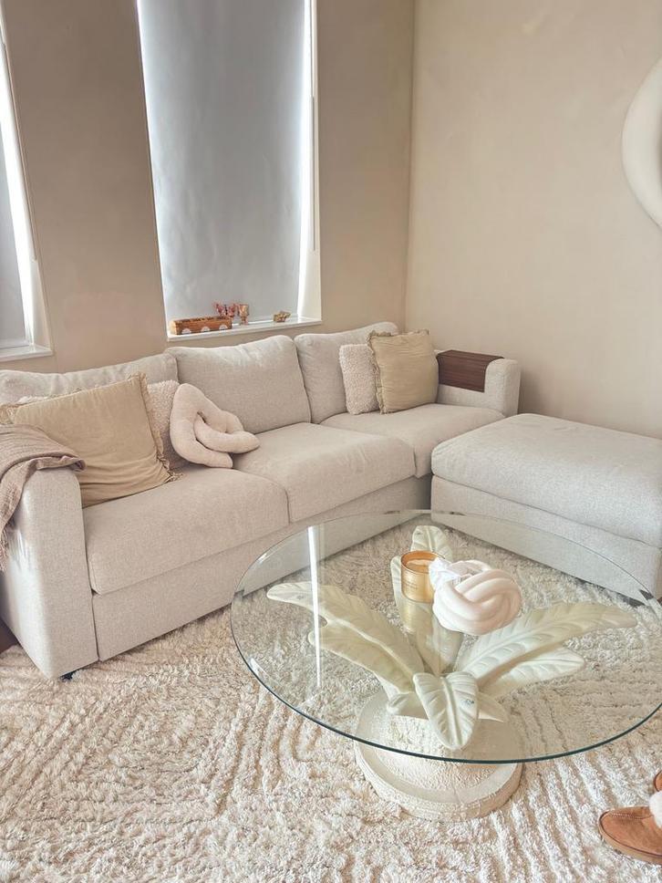 Moderne 3-zits bank met poef en opbergruimte, Huis en Inrichting, Banken | Bankstellen, Gebruikt, Rechte bank, Driepersoons, 200 tot 250 cm