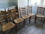 5 keukenstoelen met biezen/rieten zitting, Huis en Inrichting, Stoelen, Ophalen, Bruin, Zo goed als nieuw, Vijf, Zes of meer stoelen