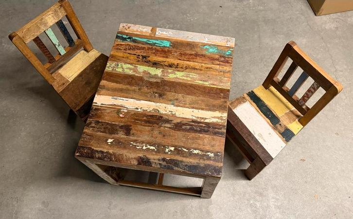 Vintage Scrapwood Tafel & Stoeltjes, Kinderen en Baby's, Kinderkamer | Tafels en Stoelen, Zo goed als nieuw, Stoel(en), Ophalen