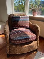 Mooie lounge stoel en hocker van riet, Zo goed als nieuw, 75 tot 100 cm, Ophalen, Retro, vintage