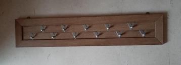 Handmade Gebakken Eiken Kapstok met 11 stuks RVS haken beschikbaar voor biedingen