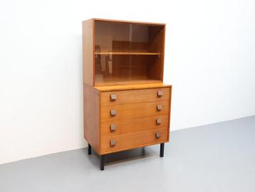 Vintage wandmeubel met vitrine 2 delig O.M.F meubel teak beschikbaar voor biedingen
