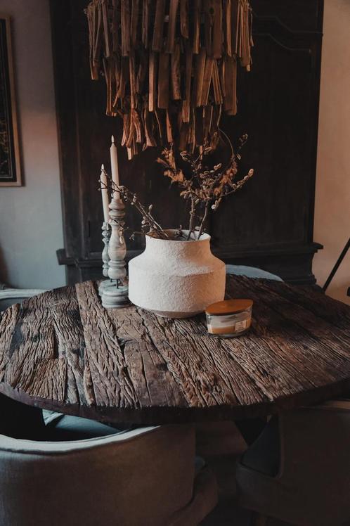 Unieke ronde eettafel, Sober, wagondelen, Huis en Inrichting, Tafels | Eettafels, Zo goed als nieuw, 100 tot 150 cm, Vijf personen of meer