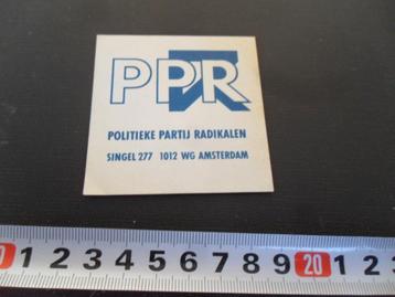 sticker Amsterdam  PPR Politieke Partij Radikalen Singel 277 beschikbaar voor biedingen