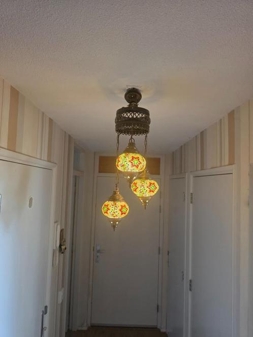 mozaïek hanglamp met 3 bollen – kleurrijk en sfeervol!, Huis en Inrichting, Lampen | Hanglampen, Zo goed als nieuw, Minder dan 50 cm