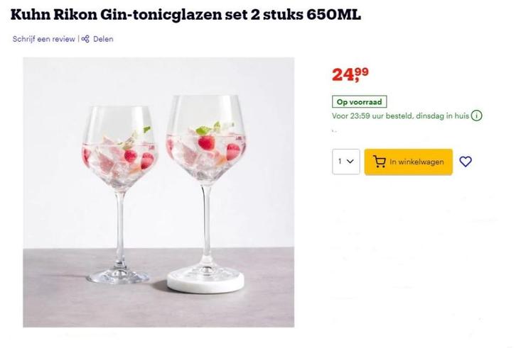 nieuw in doos Kuhn Rikon Cocktail / gin tonic glazen, Huis en Inrichting, Keuken | Servies, Nieuw, Glas of Glazen, Overige stijlen
