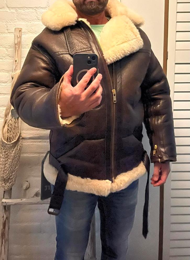 Originele RAF pilotenjas / lammycoat / leer, Kleding | Heren, Jassen | Winter, Zo goed als nieuw, Maat 52/54 (L), Bruin, Ophalen of Verzenden