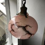 Antieke Hanglamp Roze Gemarmerd Glas Koperen Ketting, Antiek en Kunst, Ophalen of Verzenden
