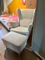 Strandmon Ikea oorfauteuil wit incl. hocker, Huis en Inrichting, Ophalen, Eenpersoons, 75 tot 100 cm, Zo goed als nieuw