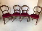 4 antieke biedermeier stoelen rood suede en hout, Antiek en Kunst, Ophalen