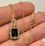 18k karaat goud gold-plated natuurlijk steen smaragd ketting, Ophalen of Verzenden, Zo goed als nieuw, H, H