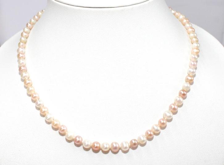 Schitterende Sterling Zilver Zoetwater Parel Ketting 45 CM, Sieraden, Tassen en Uiterlijk, Kettingen, Zo goed als nieuw, Zilver