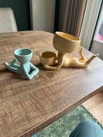 2 Leuke Plantenpotjes - Geel & Blauw, Tuin en Terras, Bloembakken en Plantenbakken, Overige materialen, Minder dan 30 cm, Minder dan 60 cm