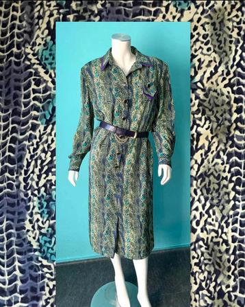 Vintage jaren 80 chique jurk groen/paars maat 46 beschikbaar voor biedingen