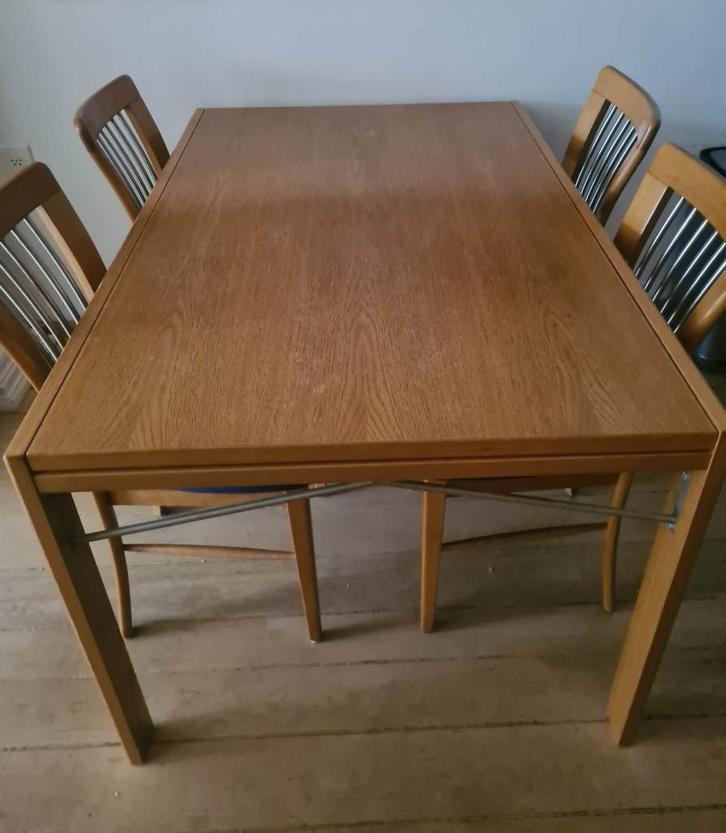 eikenhouten UITSCHUIFBARE eettafel incl 4 stoelen, Huis en Inrichting, Tafels | Eettafels, Gebruikt, 50 tot 100 cm, 200 cm of meer