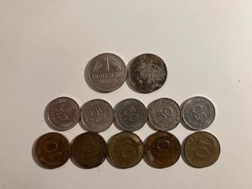 12 Duitse munten, in totaal 5 DM, 1950 en verder beschikbaar voor biedingen