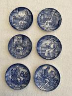 Zes stuks kleine blauwe wandbordjes met Engelse beroepen., Antiek en Kunst, Antiek | Wandborden en Tegels, Ophalen