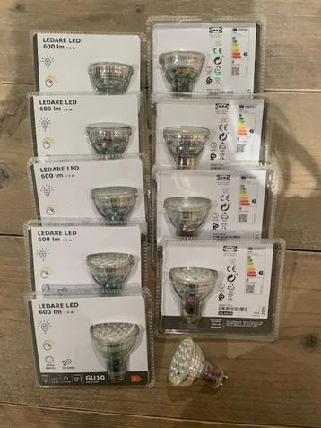 10 dimbare LED-spots GU10 (IKEA LEDARE 600 lm, warm wit) beschikbaar voor biedingen