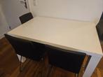 Witte eettafel + 4 zwarte stoelen – strak design, Ophalen, 100 tot 150 cm, 50 tot 100 cm, Vier personen