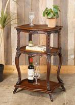 Oud antiek brocante bijzettafeltje drie etages houtsnijwerk, Antiek en Kunst, Antiek | Meubels | Tafels, Ophalen of Verzenden