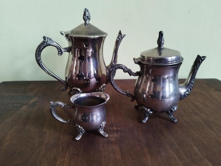 3-delig vintage verzilverd thee-/koffieservies, Antiek en Kunst, Antiek | Goud en Zilver, Ophalen of Verzenden