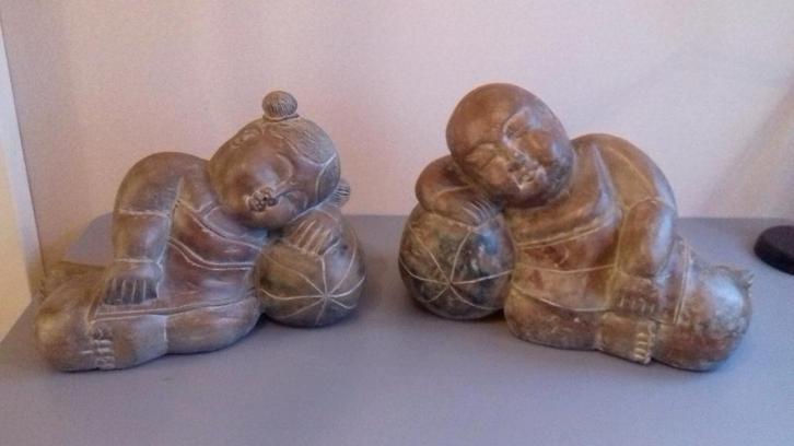 Twee houten beelden, Antiek en Kunst, Kunst | Beelden en Houtsnijwerken, Ophalen