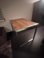 Houten tafel met metalen frame, Huis en Inrichting, Tafels | Eettafels, Ophalen, Gebruikt, 100 tot 150 cm, Eikenhout