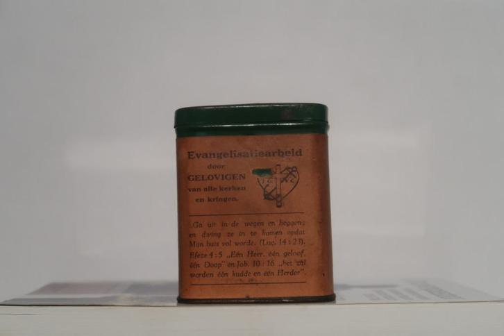 Collectebusje Evangelisatiearbeid, Den Haag, Amsterdam, Verzamelen, Spaarpotten, Gebruikt, Overige thema's, Metaal of Blik, Ophalen of Verzenden