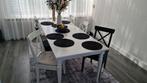 Uitschuifbare tafel + 6 stoelen, Huis en Inrichting, 50 tot 100 cm, 150 tot 200 cm, Rechthoekig, Eikenhout