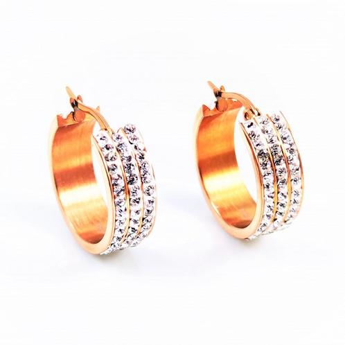 Ø25mm Strass Oorbellen Dames Rosé Verguld Stalen Oorringen, Sieraden, Tassen en Uiterlijk, Oorbellen, Nieuw, Hangers, Overige materialen