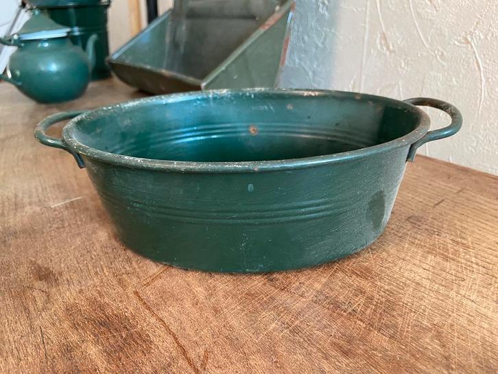 Grote donker groene Emaille teil wastobbe, Antiek en Kunst, Antiek | Emaille, Ophalen of Verzenden