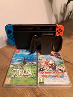 Nintendo Switch (v2) met reishoes en 2 spellen, Switch 2019 Upgrade, Met games, Ophalen of Verzenden, Zo goed als nieuw