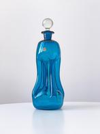 Vintage kluk kluk karaf Deens design Kastrup Holmegaard, Minder dan 50 cm, Glas, Blauw, Gebruikt