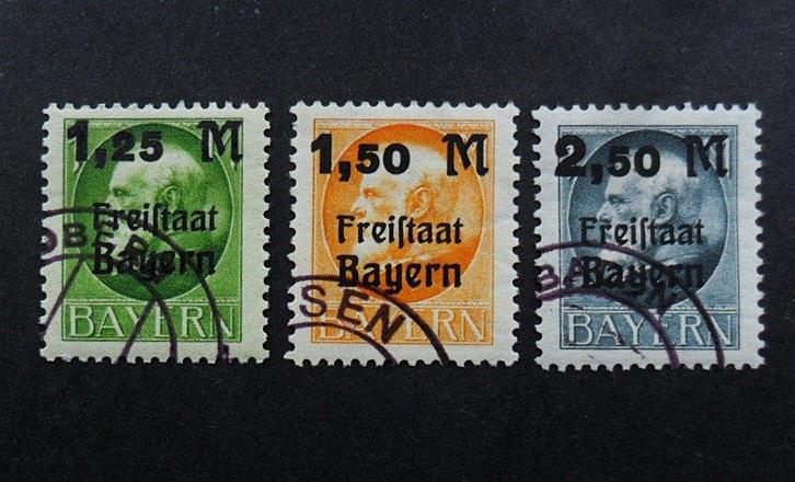 Beieren Mi-174-176 serie Freistaat met waardeopdrukken 1919, Postzegels en Munten, Postzegels | Europa | Duitsland, Gestempeld