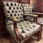 2 leren Engelse vintage Chesterfield fauteuils / stoelen, Chesterfield, Minder dan 75 cm, Gebruikt, Leer