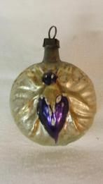 Oude glazen kerstbal bloem + bij soms spin genoemd zeldzaam, Ophalen of Verzenden, Gebruikt