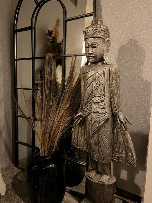 Grote handgemaakt en houtgesneden Buddha beeld, Antiek en Kunst, Kunst | Beelden en Houtsnijwerken, Ophalen