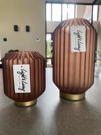 Light & Living Tafellamp set LED  glas mat donker bruin+goud, Ophalen, Overige materialen, Bruin, Nieuw